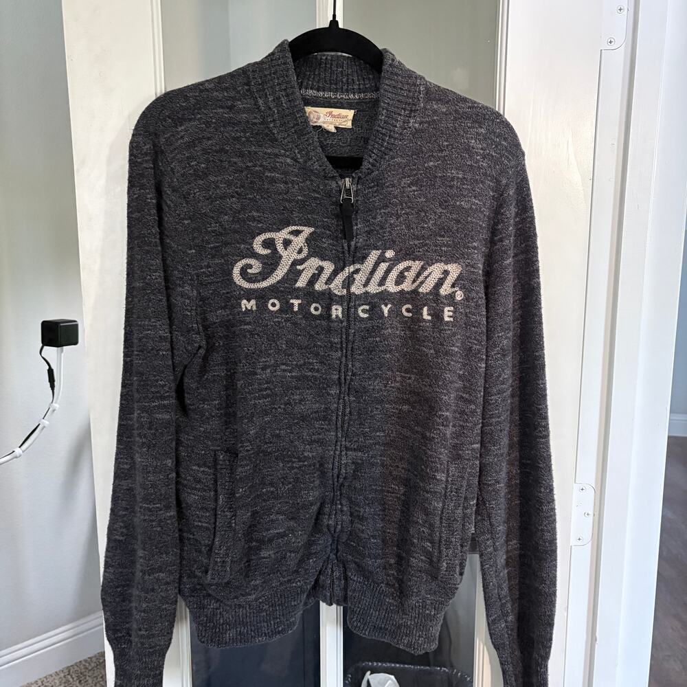 Indian Motorcycle Zip Cardigan Men’s M Gray Knit Jacket Sweater GORPCORE